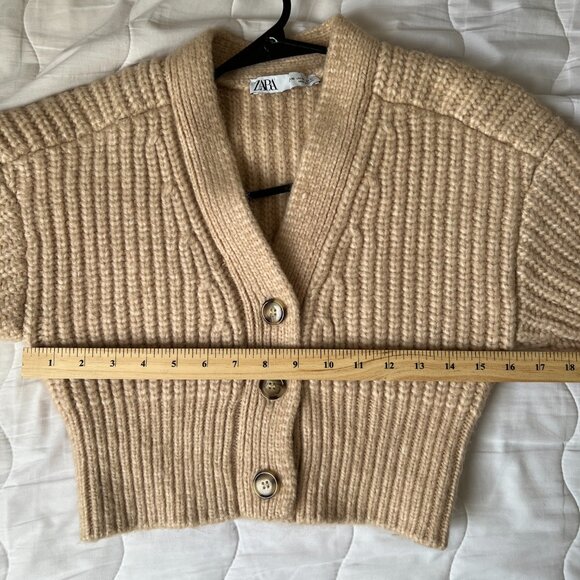 ZARA Women Chunky Sweater Cardigan 2488/117, Tan/Sand, Size XS - Picture 6 of 7